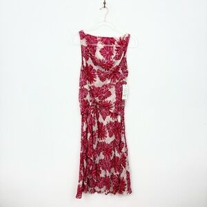 Chetta B Vintage Y2K Silk Sequined Draped Pink Floral Midi Dress
